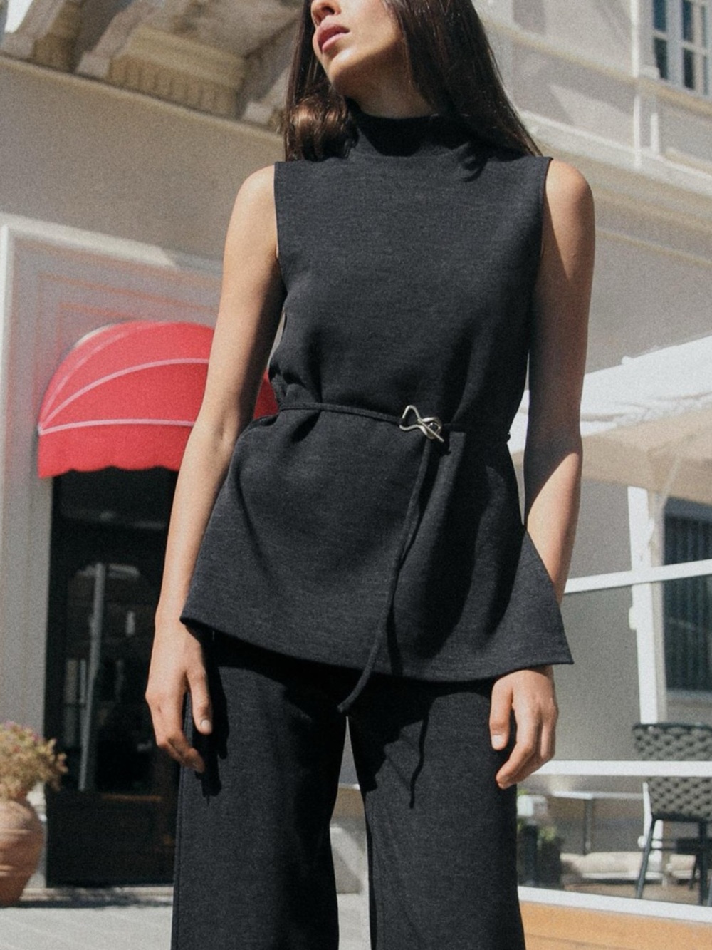 Zara Women’s Sleeveless Heather Black Mock Turtleneck Knit Top - Size Large